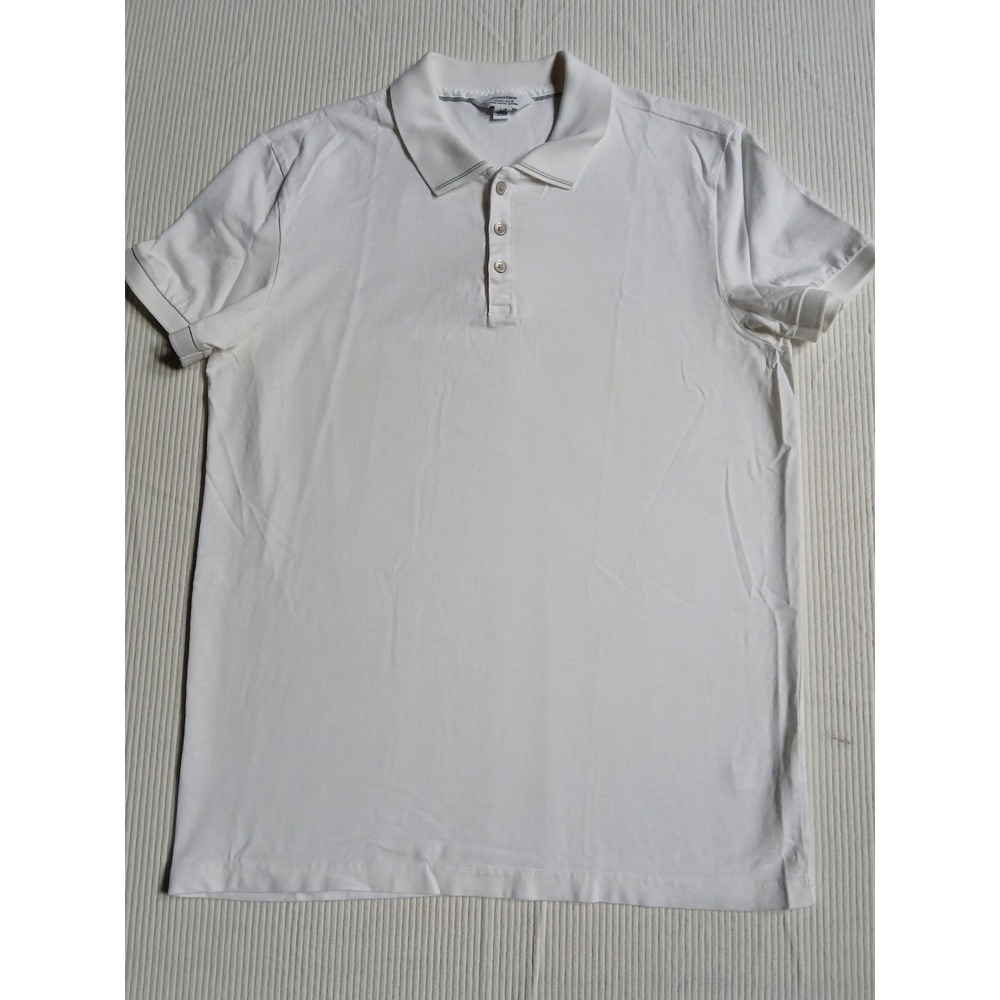 Calvin Klein Mens Extreme Slim Fit Polo Shirt White Cotton Size Large RN 36543